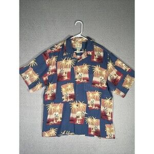 Reyn Spooner Hawaiian Shirt Regency Silk Jacquard Size Medium Blue Island AOP